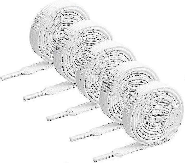 フラットシューレースの5ペアパック、140 x 0.8 cmホワイトシューレース耐久性ポリエステルシューシューレーススポーツシューズブーツスニーカー用交換靴ひも