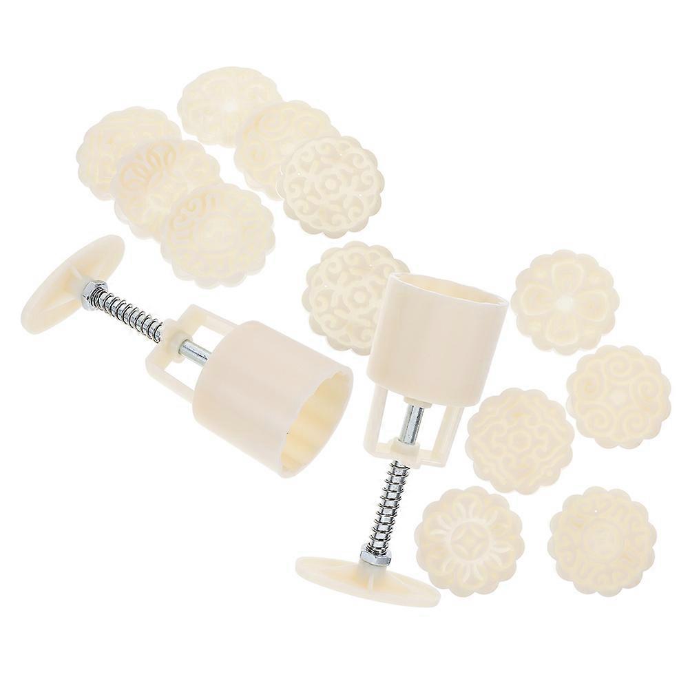 Mooncake Mold 2Sets Hand-Press Tool with 3D Flower Design for Pastries