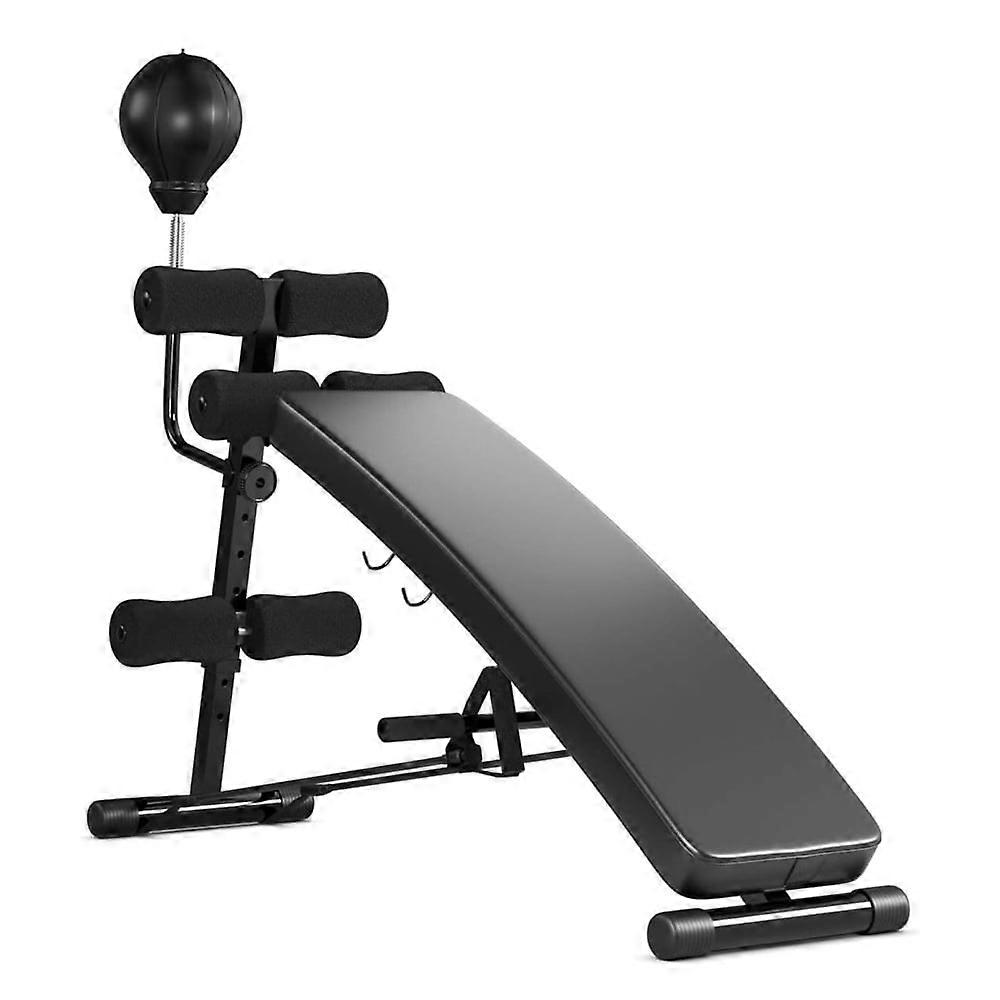Adjustable Sit Up Bench, Decline Curved Slant Ab Bench Crunch Board with Speed Ball for Full Body Workout Strength Training