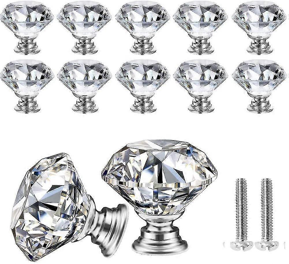 10 Pcs Crystal Glass Cabinet Knobs Diamond Shape Drawer Kitchen Cabinets Dresse