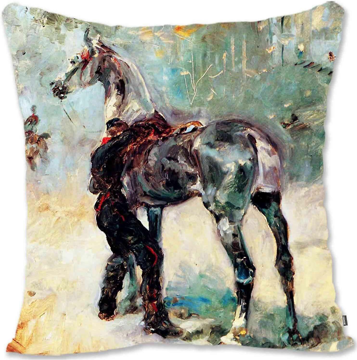c977装飾スロー枕カバージョッキーアート - トゥールーズロートレック - 砲兵と彼の馬HD - 砲兵と彼の馬HD砲兵と彼の馬HD(A1-545)JK977