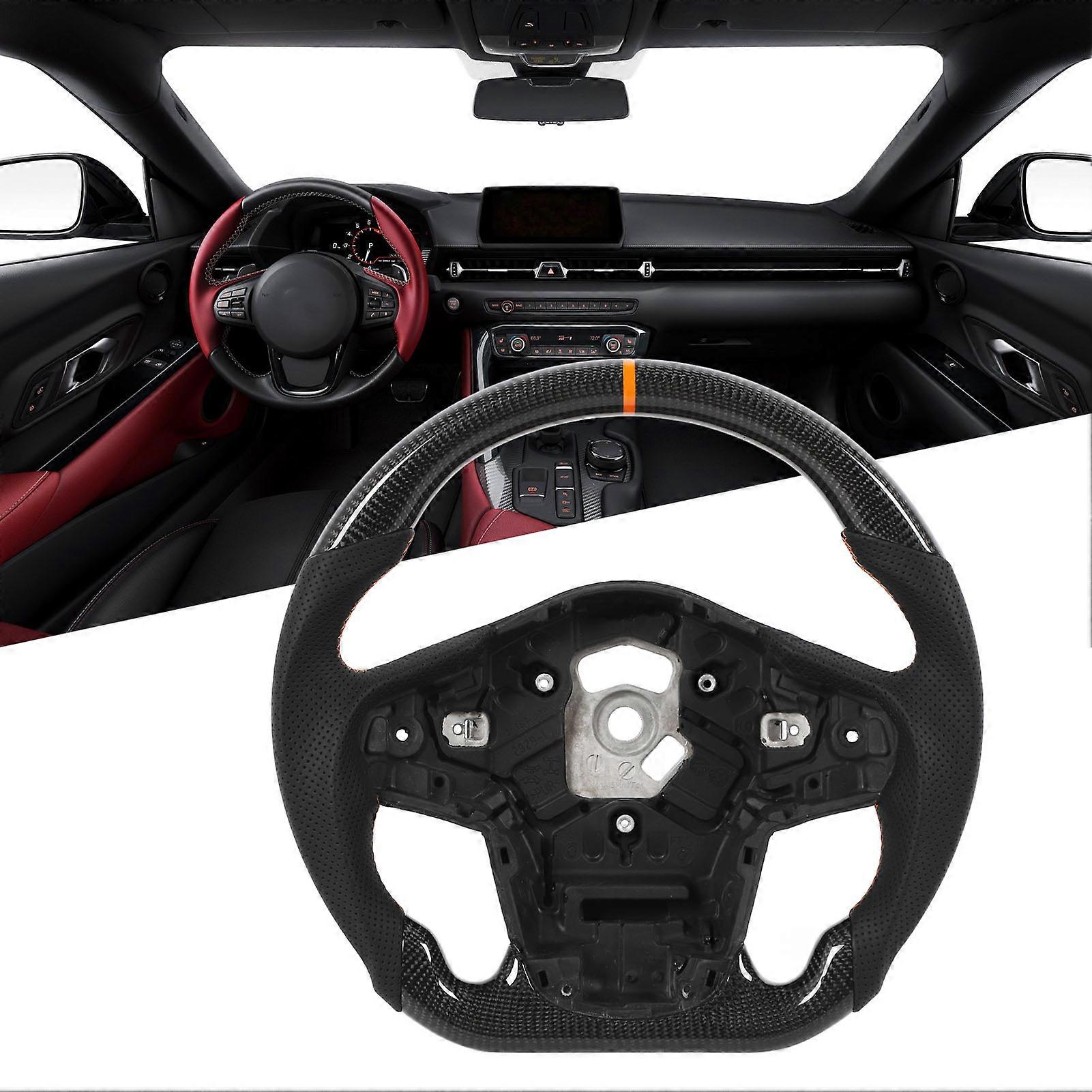Carbon Fiber Steering Wheel Perforated Leather D Type Racing Design for GR Supra A90 J29 2020 to 2024 