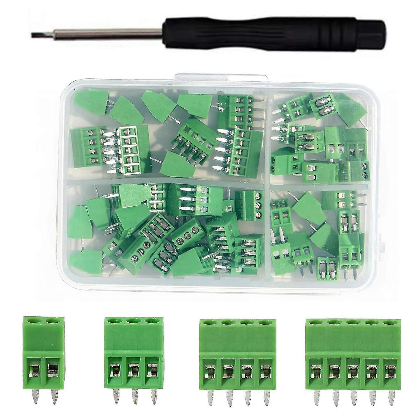 52Pcs 2.54mm Pitches Straight Pin 2/3/4/5Pin PCB Screw Terminals Block Connectors Circuit Board Connector Easy to Use Multicolor