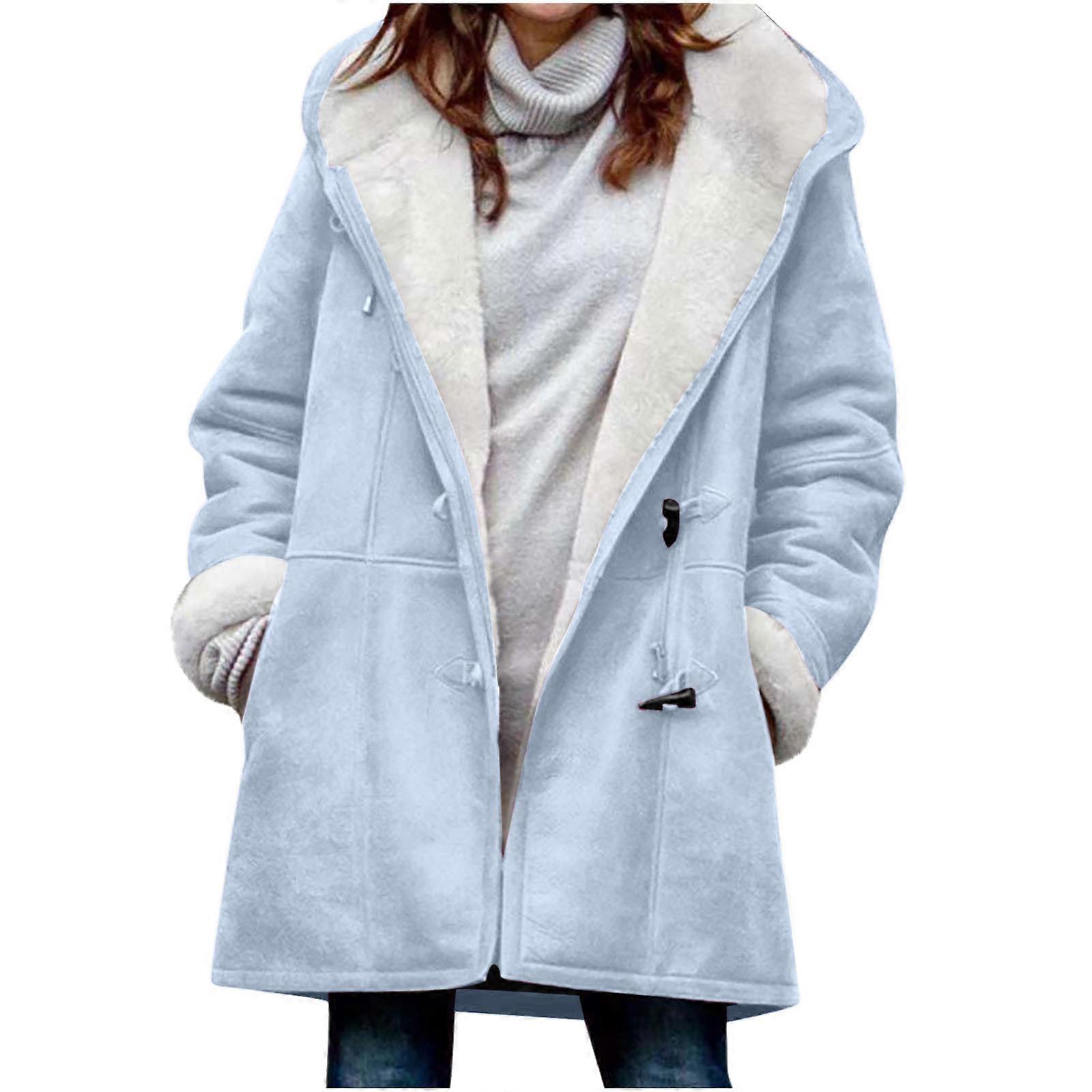 Women's down jacket, warm and casual, with buttons and pockets  Sky Blue XL