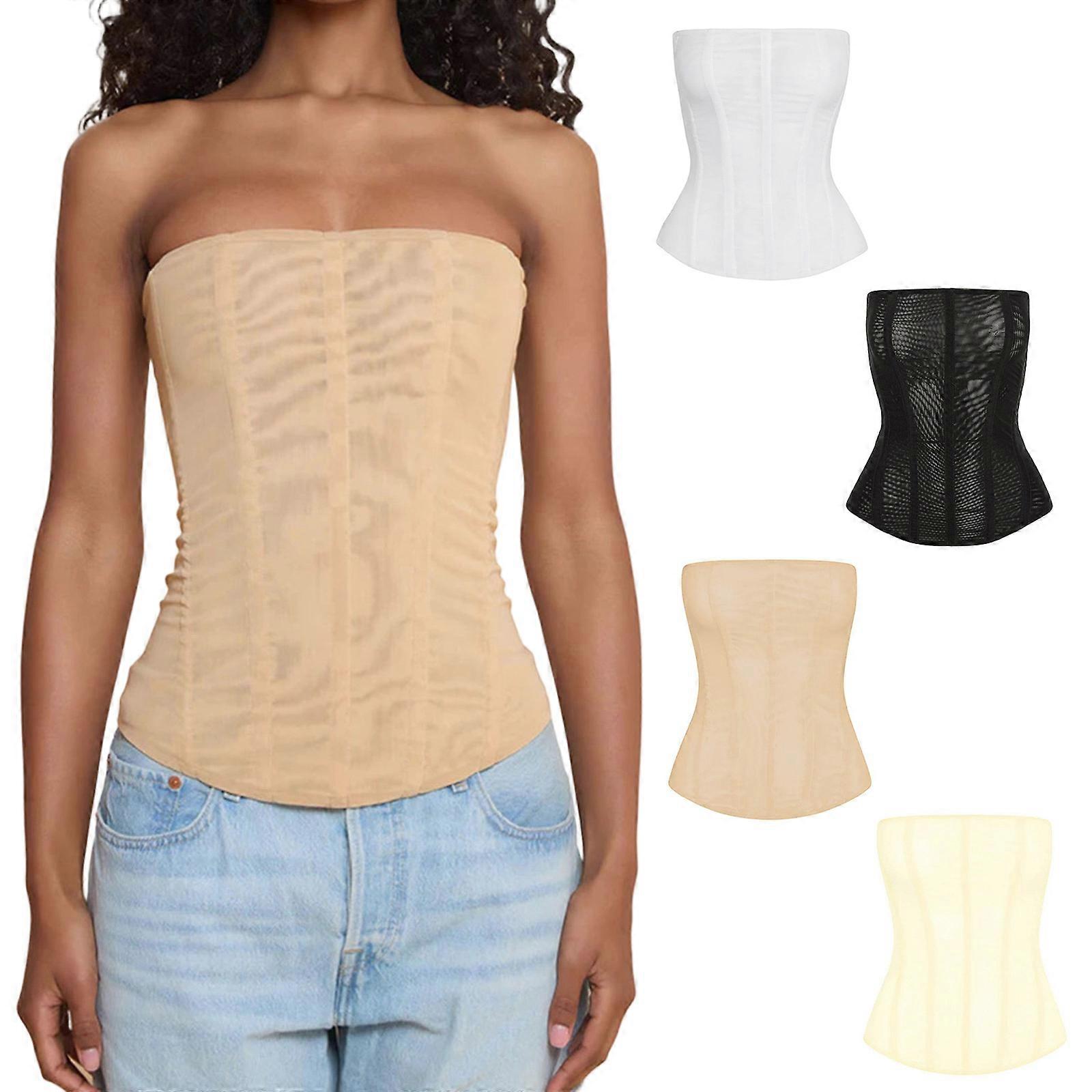 Seamlessly Slimming Corset Top With Ribbed Boning Breathable Polyester Fabric Comfortable Daily Shapewear  Yellow S