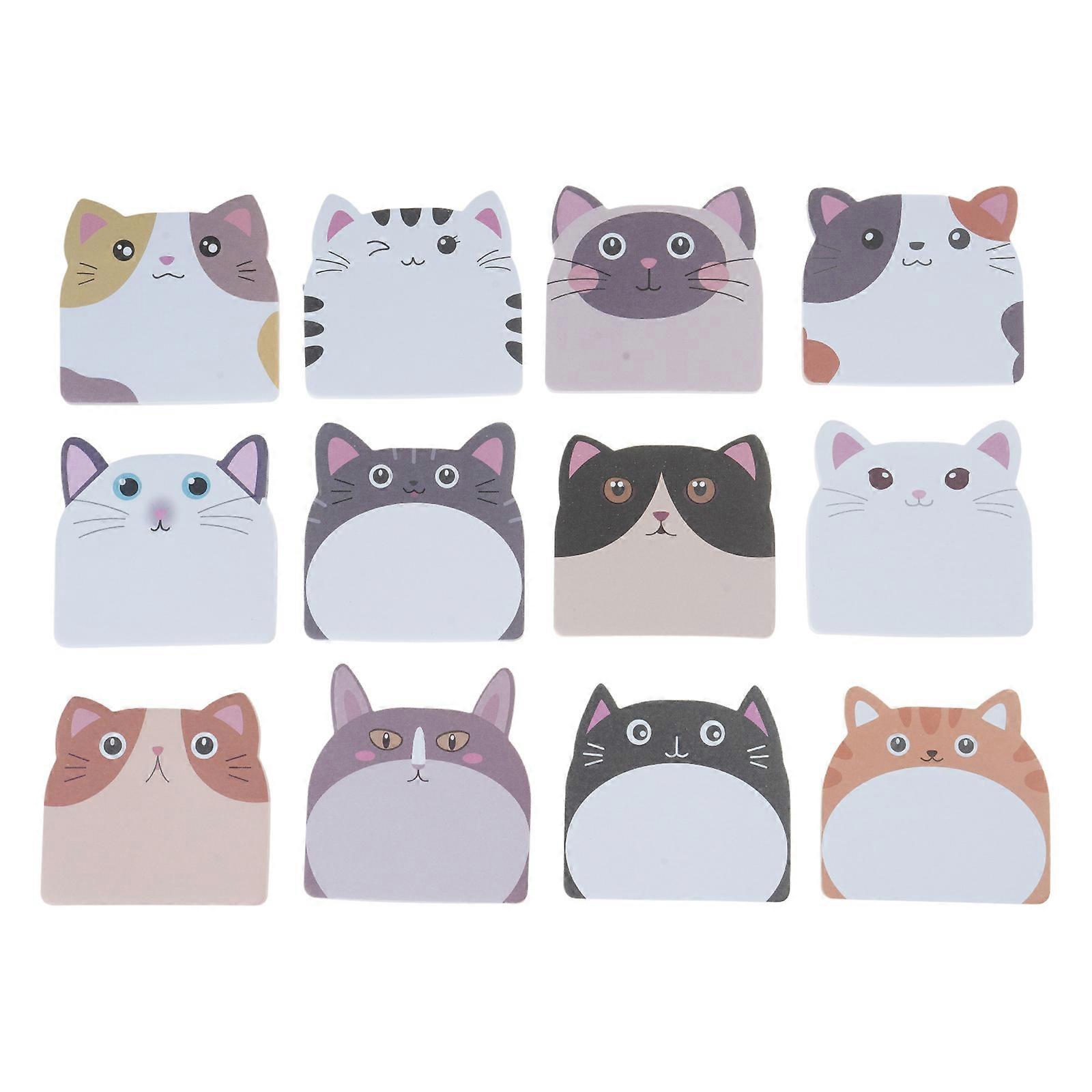 12PCS Cute Cats Sticky Note Paper 30 Sheet/Pad Self-ashesive Memo Pad Reminder on Fridges Door Computer Whiteboard Multicolor