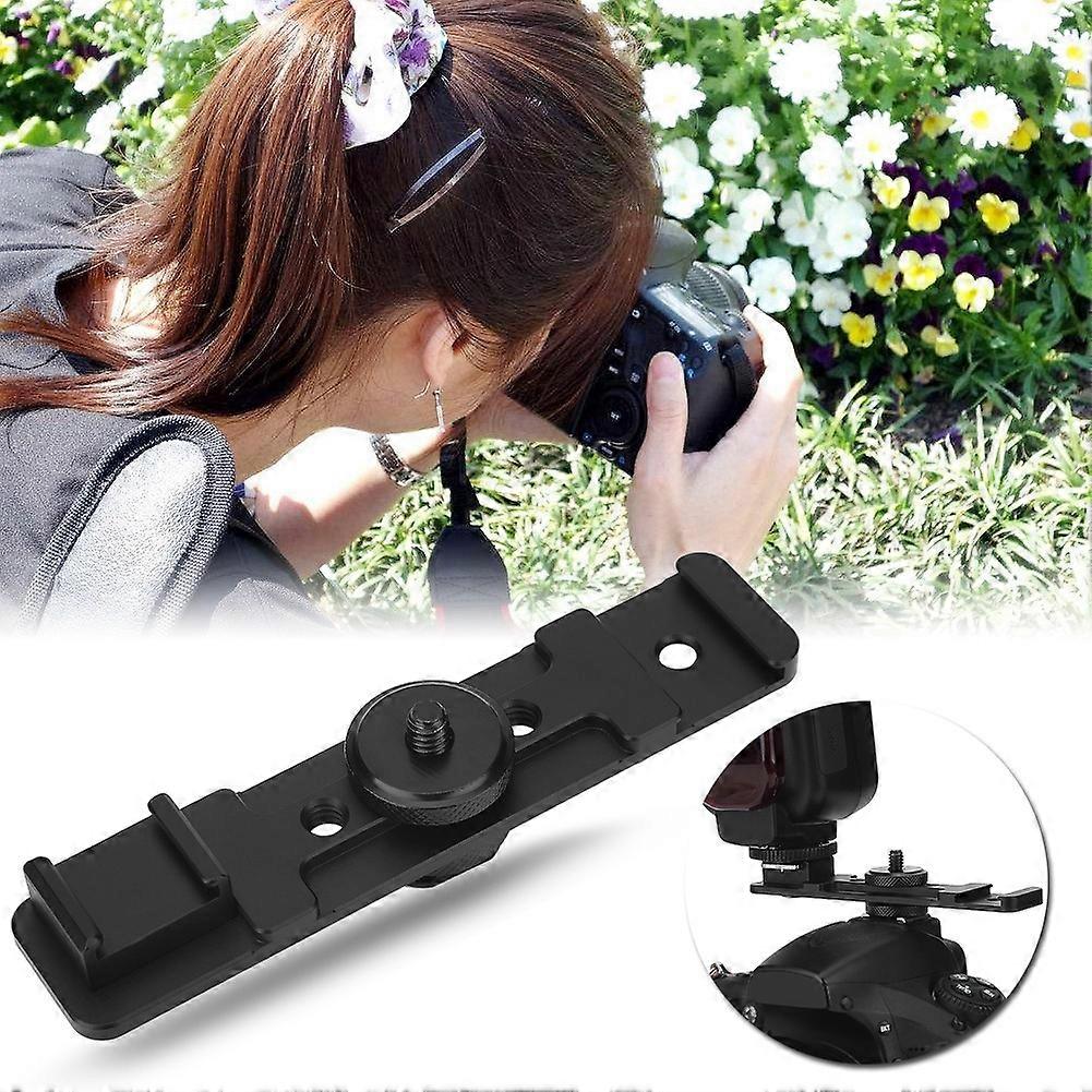 Camera Dual Hot Shoe Extension Bar Mount Bracket Accessory for Fill Light Microphone
