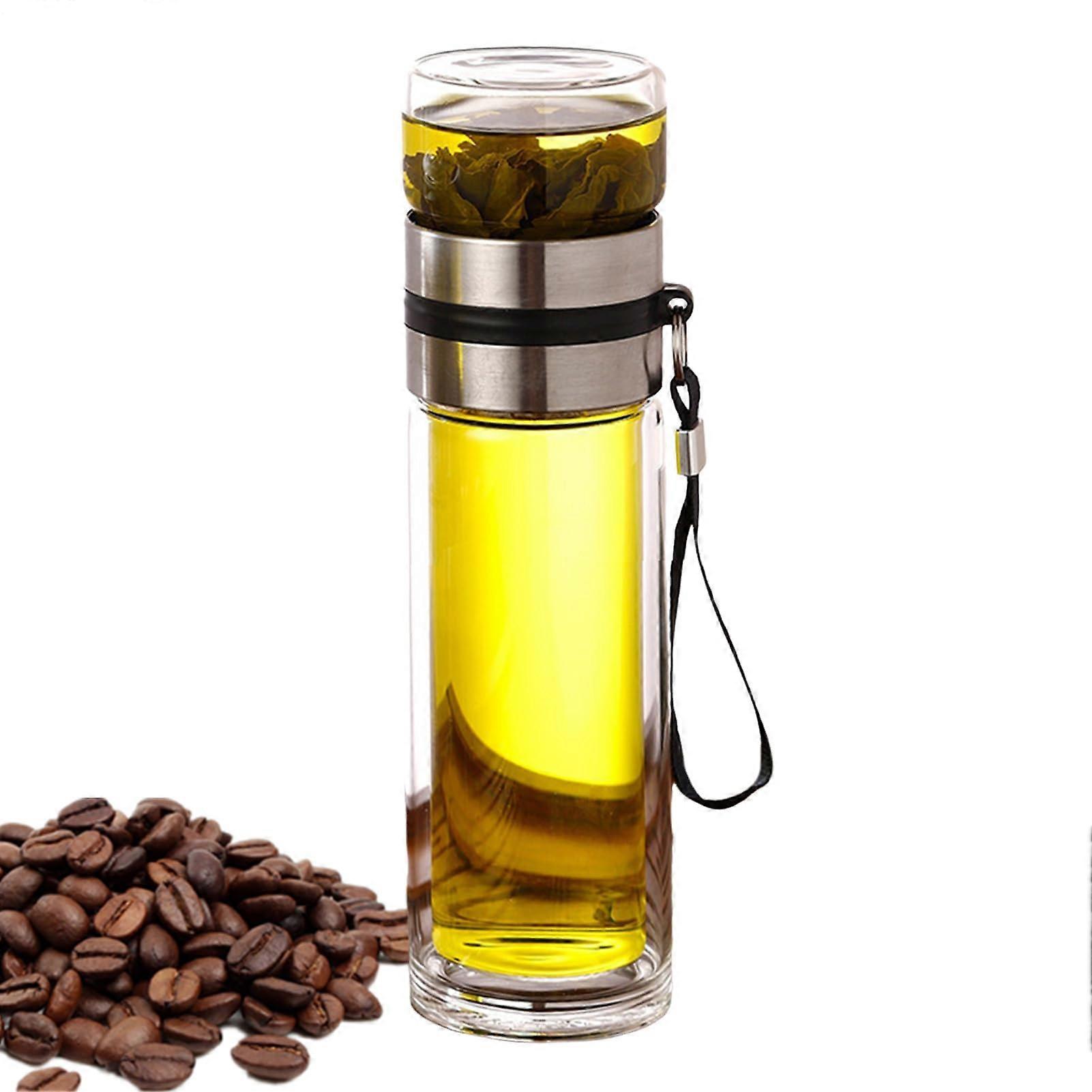 Glass Tea Infuser Transparent RopeHandle Flask Travel Mug With Stainless Steel Infuser, 1 Litre / 500ml Bottle Sleeve