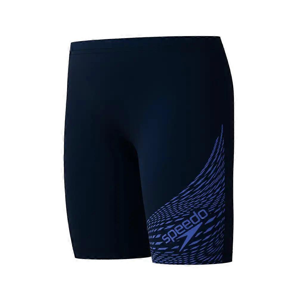 Speedo 男童 Medley Logo 游泳泳衣 - 海军蓝/蓝色