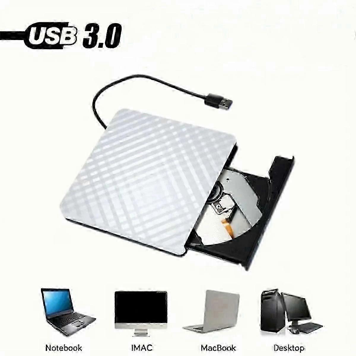 2025 New USB 3.0 External DVD Burner Optical Drive, High-Speed, for PC and Laptop, White Color