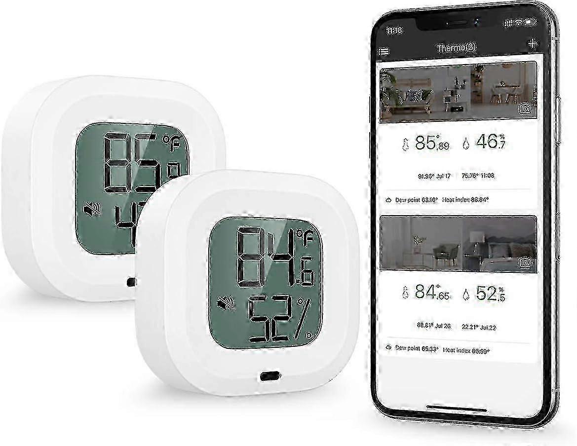 Bluetooth 5.0 Thermometer Hygrometer, 2pcs Wireless App Control Accurate Temperature Humidity Monitor Meter, Sensor Monitor with Screen, But