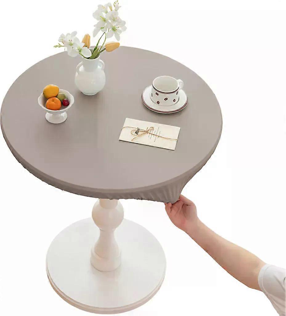 Round Tablecloth Elastic Insulated Waterproof Tablecloth made of Artificial Leather, Grey, Diameter 120cm