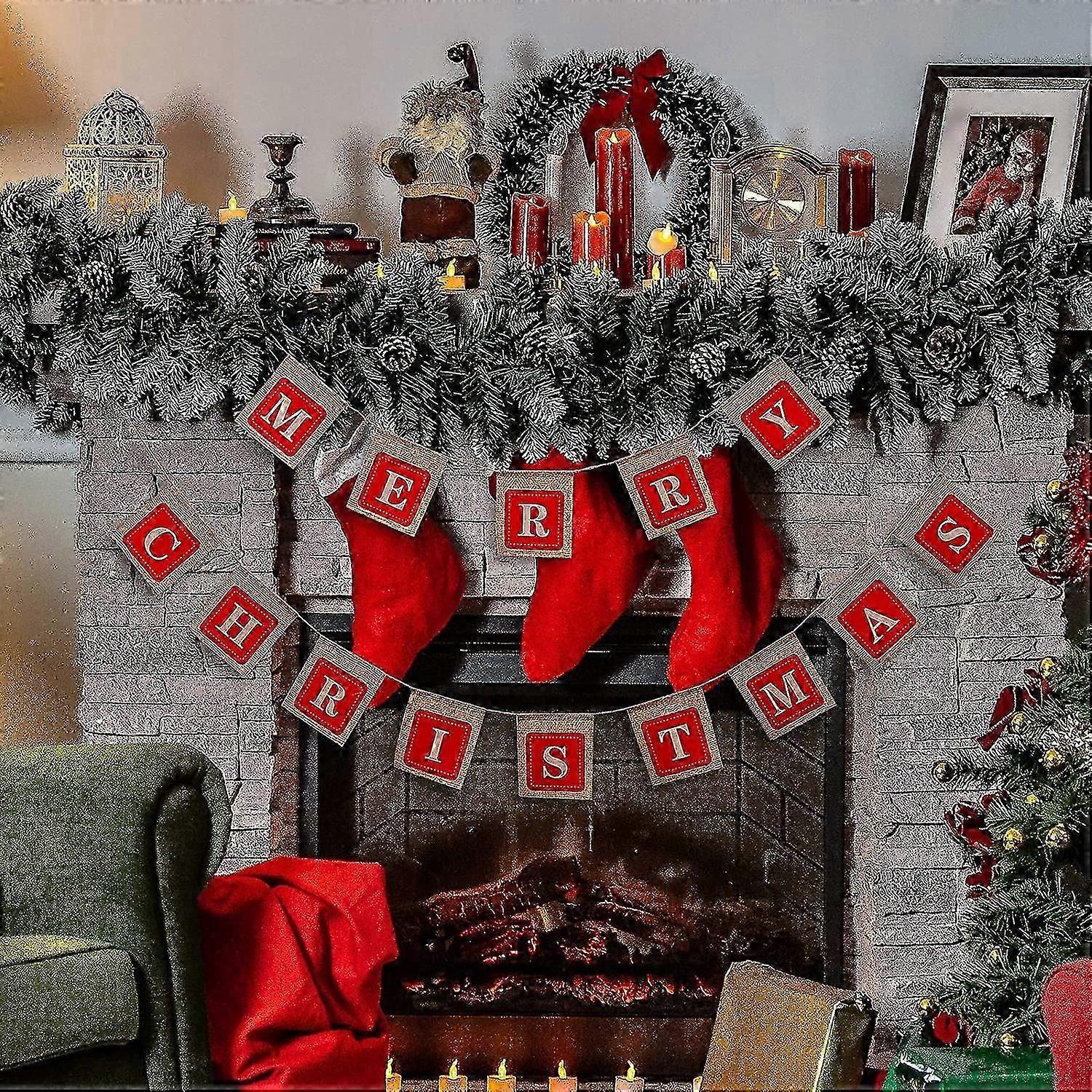 Merry Christmas Banners,holiday Christmas Decorationburlapbanner, Christmas Sign Hangings For Windows, Door