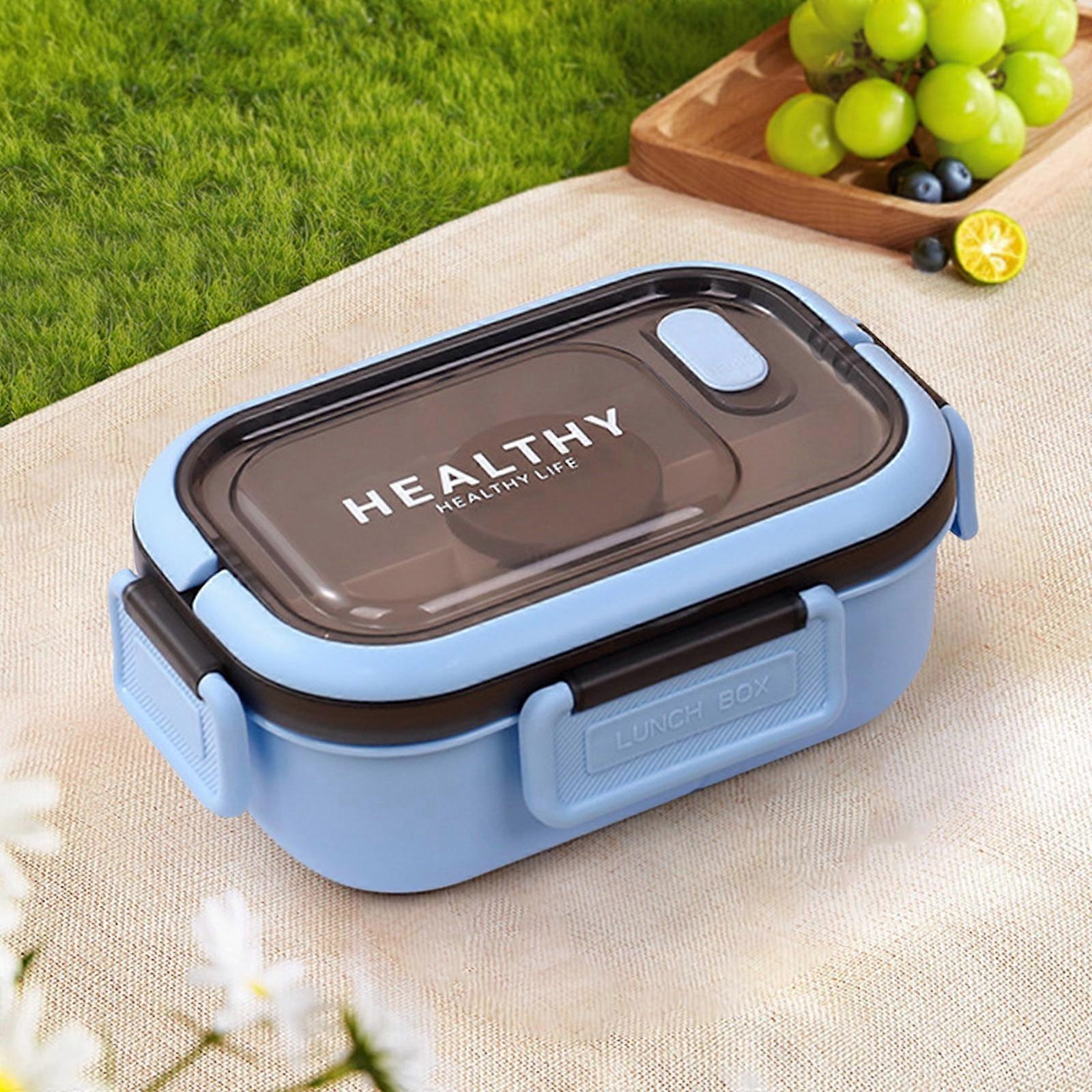 Comefolife 1 Pcs Large Bento Lunch Box with 5 Compartments, Salad Bowl & Dressings Container, Toppings Tray (Blue)