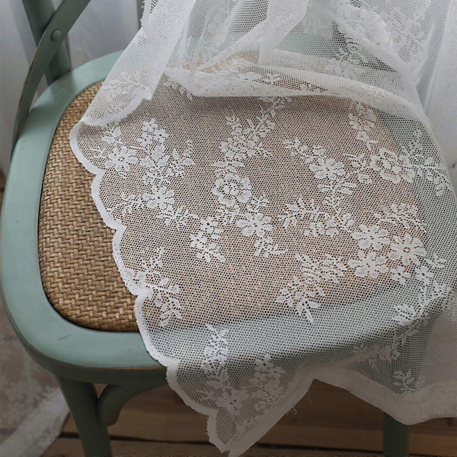 Embroidered Tulle Curtain, White Lace Sheer LightFiltering Window Panel, 300x270 cm (118x106 in),  Hooks