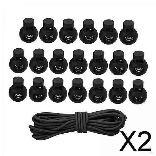 2x20pcs Plastic Cord Locks End Spring Loaded Slider + 3m Bungee 4 , Black, 2 Pcs