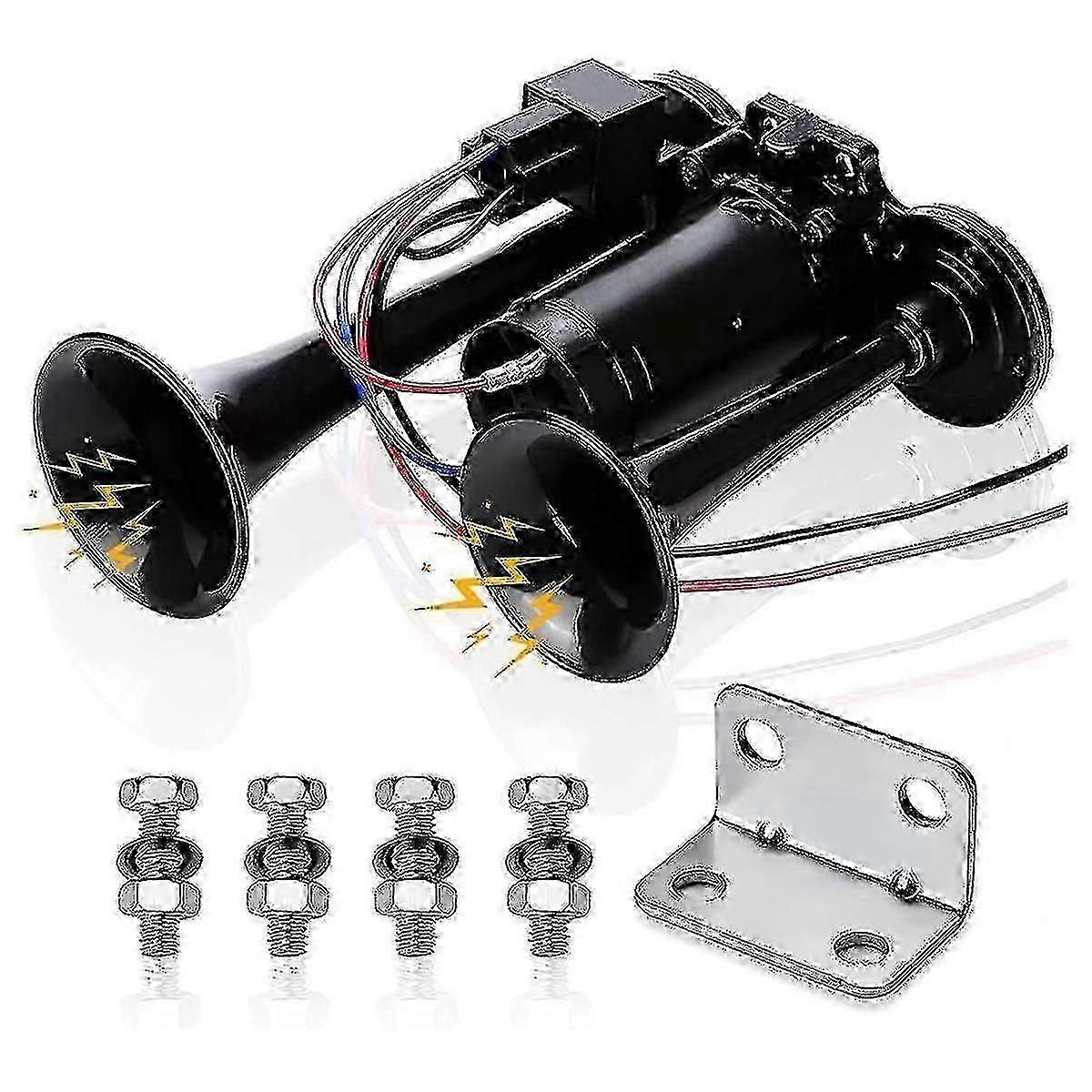 Kit tromba d'aria per auto e treni a 2 trombe 12V 150dB con compressore per camion, barche (nero)