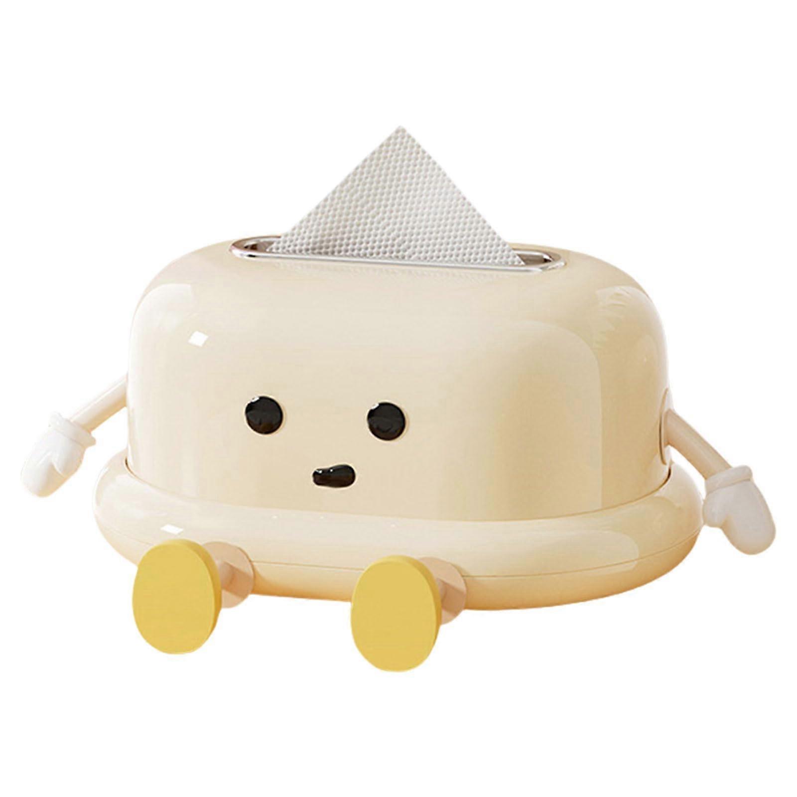 Waterproof Tissue Box with Innovative Spring Design for Bedroom Napkin and Paper Towel Storage Cream White