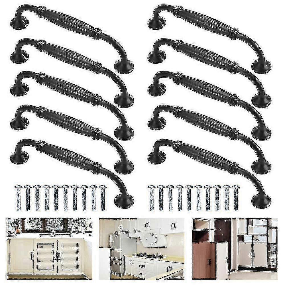 10 قطع درج أسود غير لامع يسحب - مقابض خزانة 128 مم للمطبخ