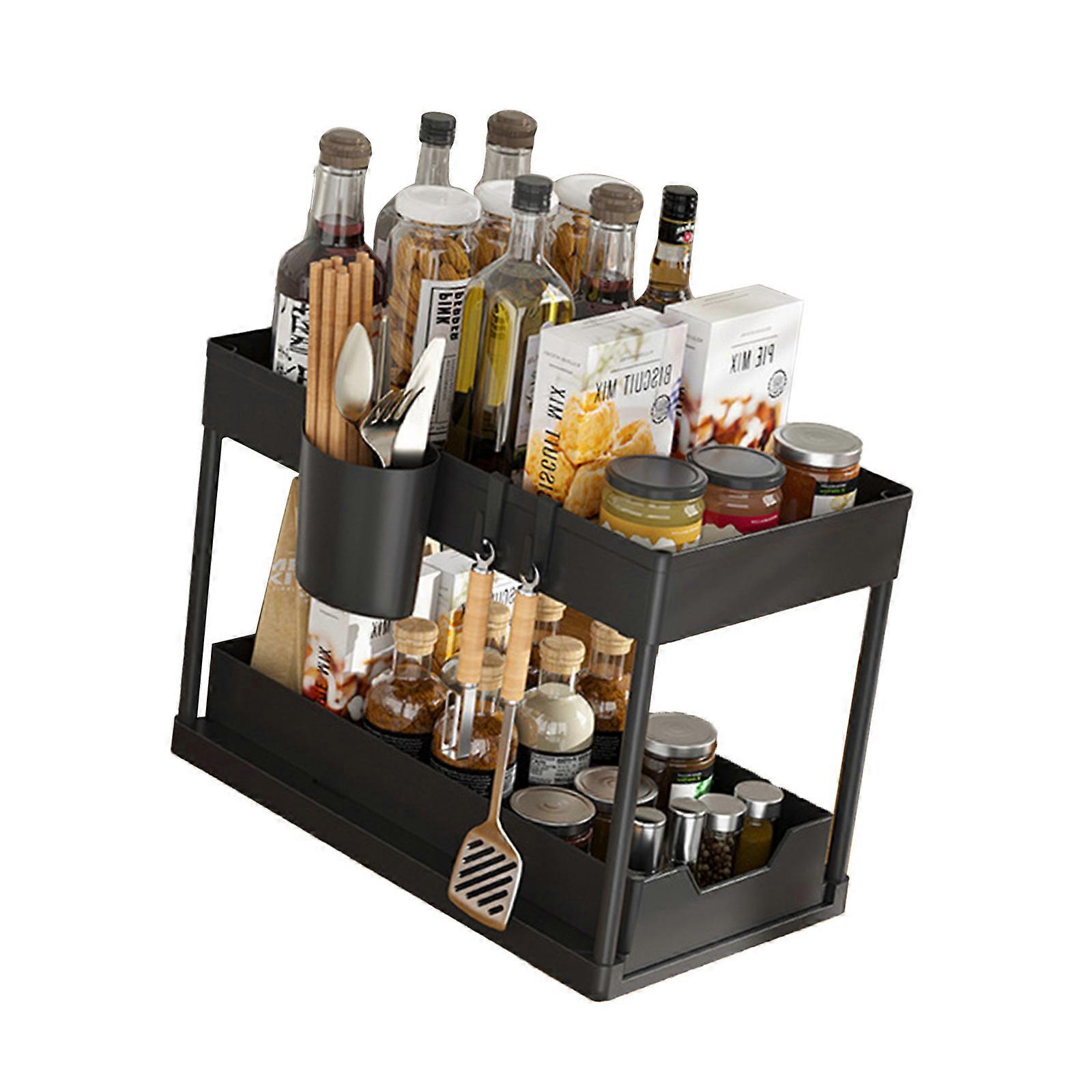 Practical Kitchen and Bathroom Shelf with 2 Pull Out Baskets and Additional Hanging Storage Rack Home Accessory Holder Multicolor