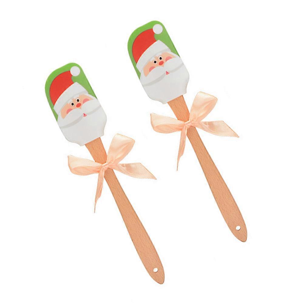 Christmas Bamboo Spatula 2Pcs Multi Cream Butter Spatula for Home Kitchen Use Effortless Scraping