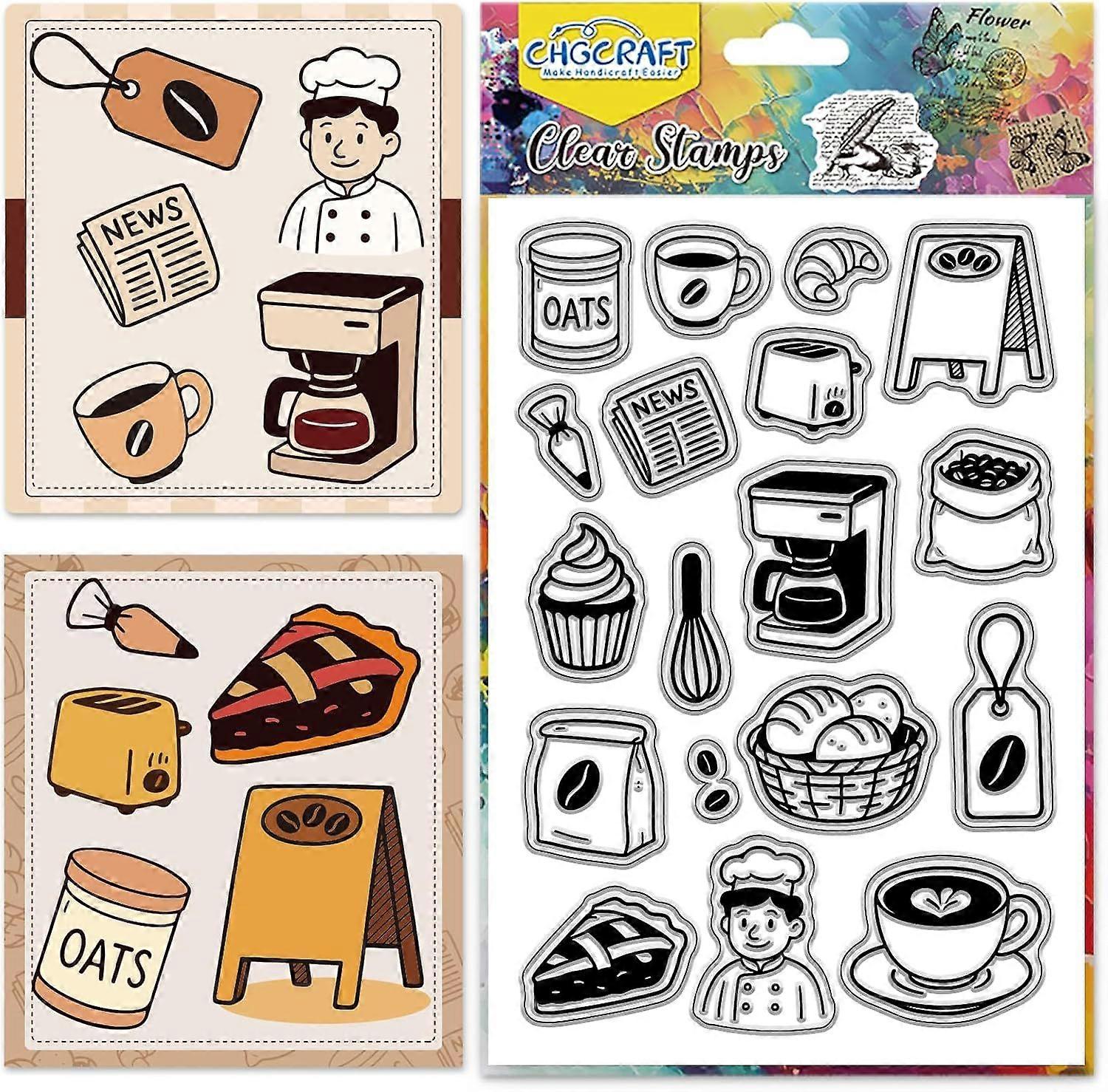 Coffee Roasting Theme Pattern Clear Stamps Dessert Bread Ice-Cream Transparent Embossing Silicone Stamp Seal for DIY Scrapbooking and Card Making Pape