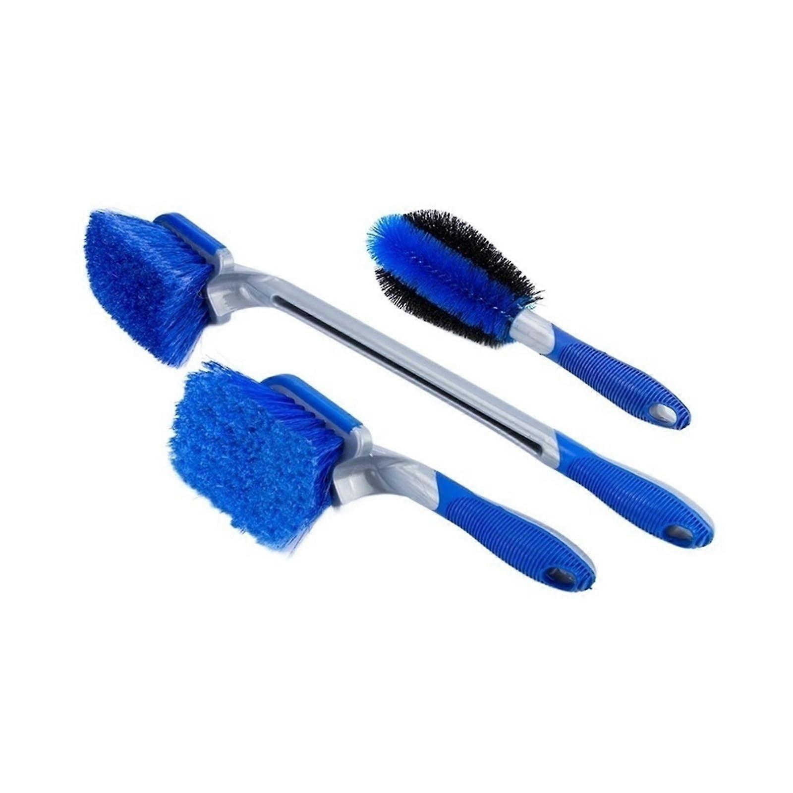 Car Wheel Brush with Long Handle and Dual Bristles for Tire Cleaning, 2 Pack Blue