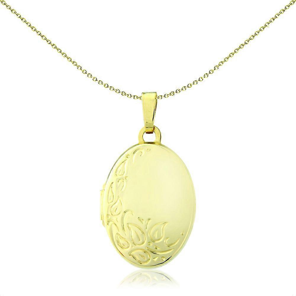 Jewelco London 女士 9K 黄金花卉图案椭圆形吊坠吊坠 - 18x14mm