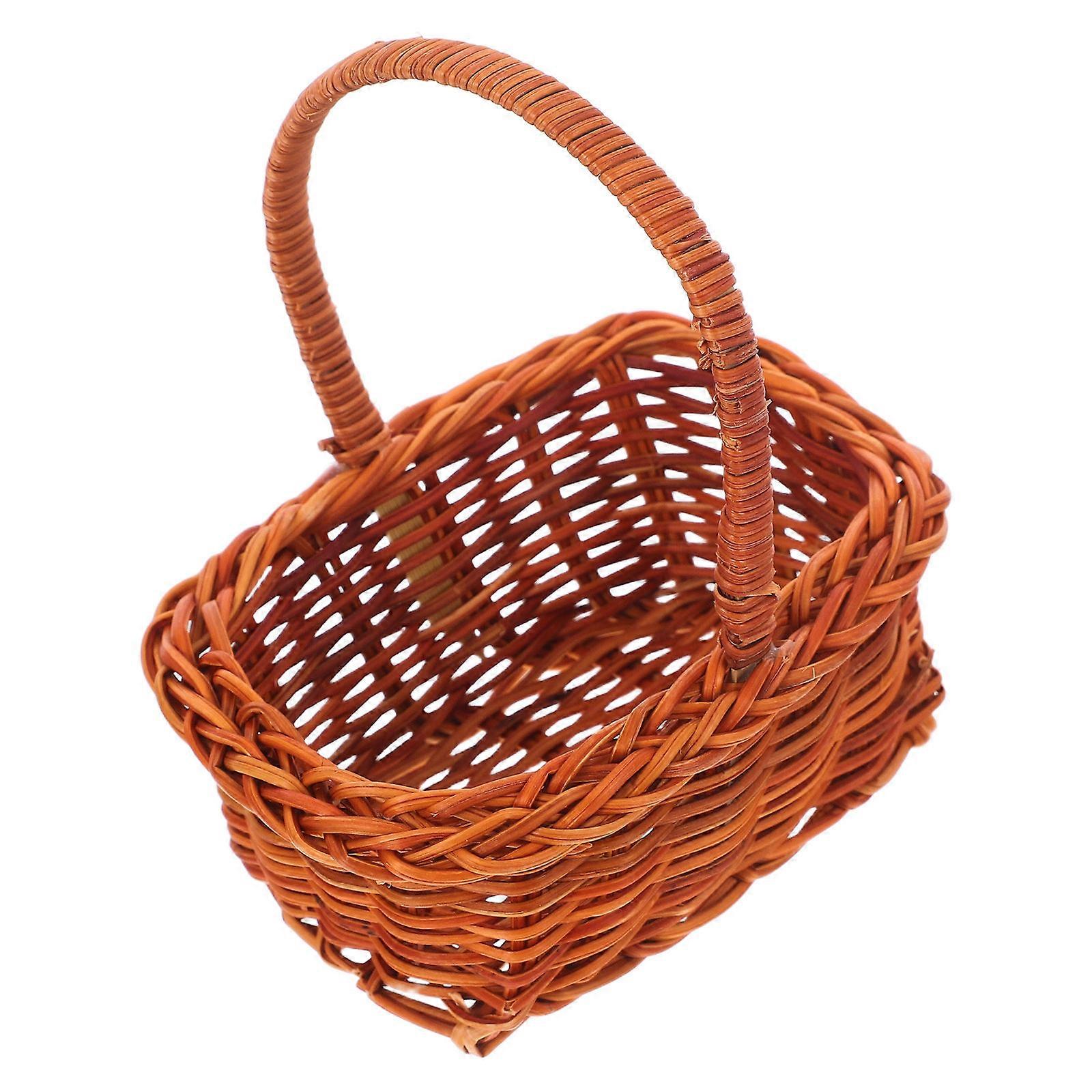 Mini Woven Basket with Handle for DIY Crafts 1 Piece Brown Rattan
