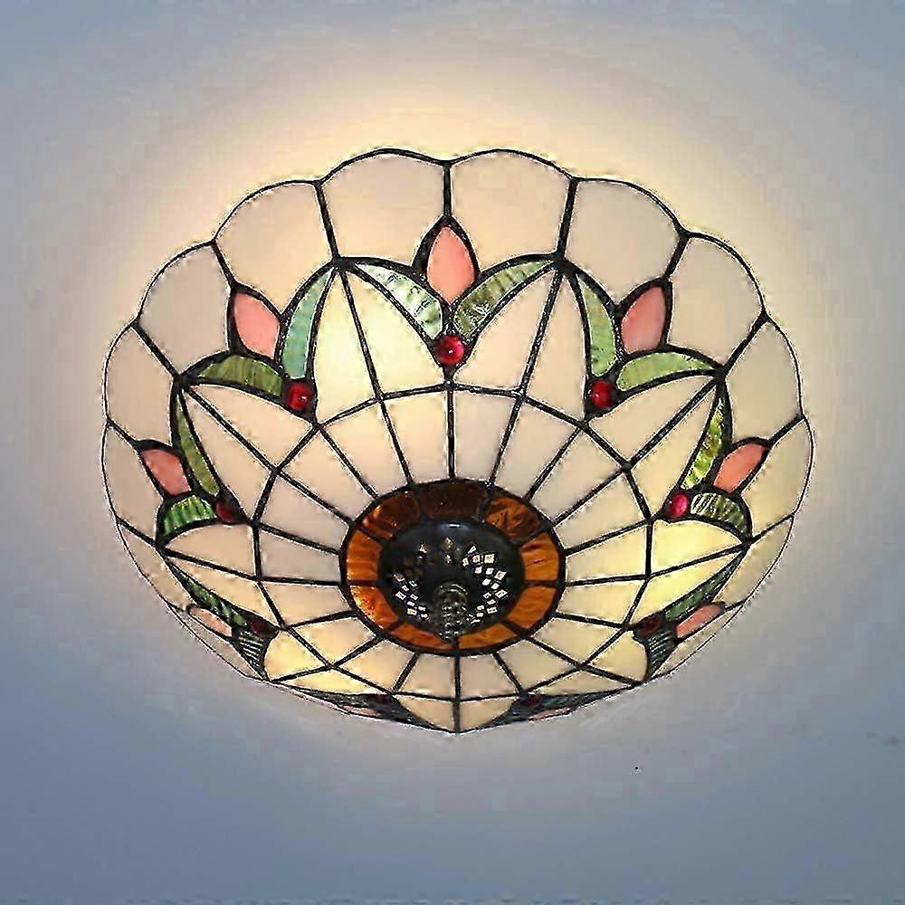 Luminária de teto estilo Tiffany de 12 polegadas com vitrais, para instalação embutida.