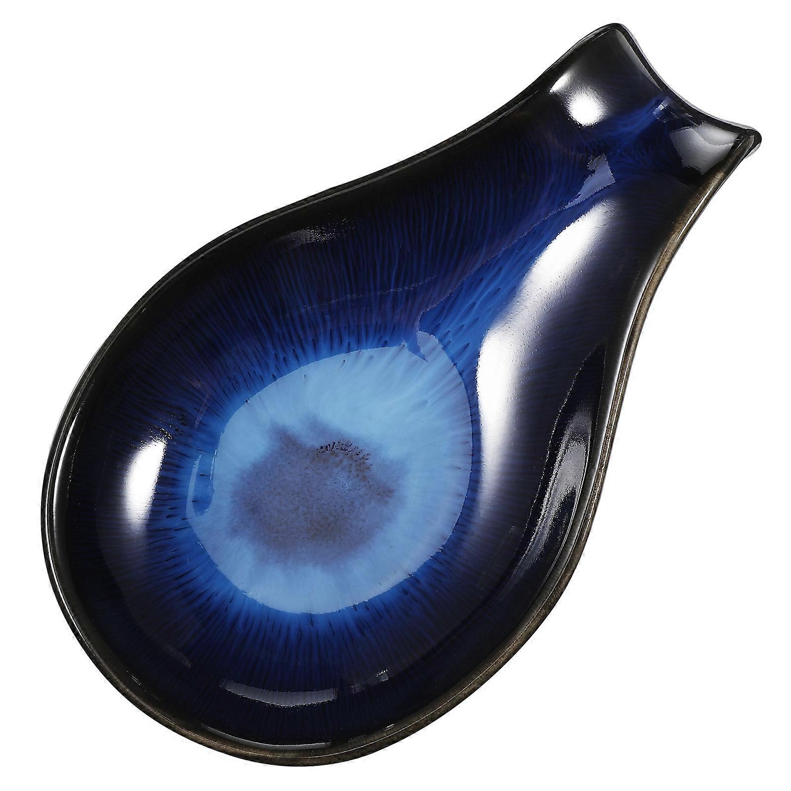 Blue Ceramic Dessert Plate Spoon Rest for Serving Snacks and Appetizers