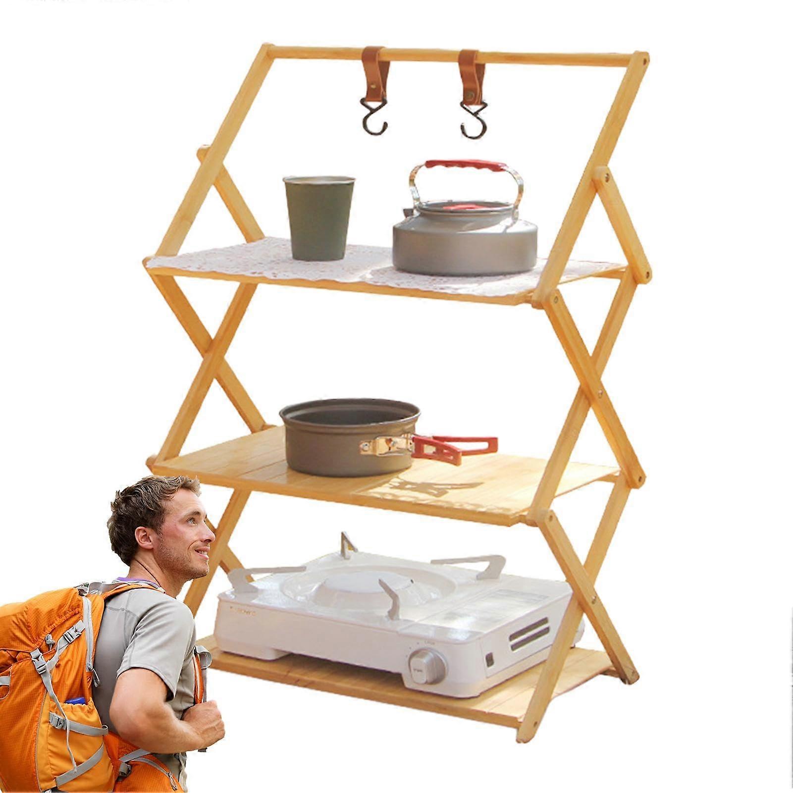 Portable Foldable Camping Shelf 3Tier Multicolor Organizer 70 cm WearResistant Tabletop Compact Folding Closet