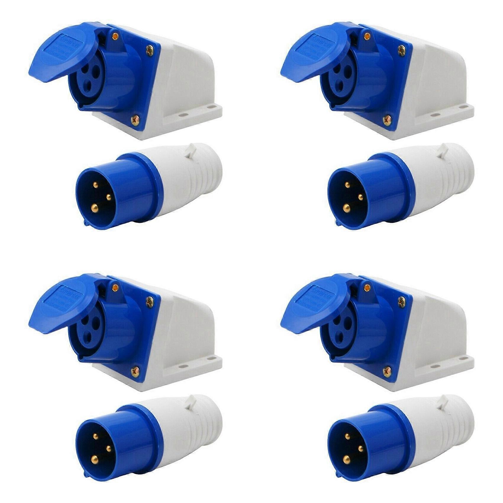 4X 16 Amp 3 Pin Embedded Connection Waterproof Plug Socket