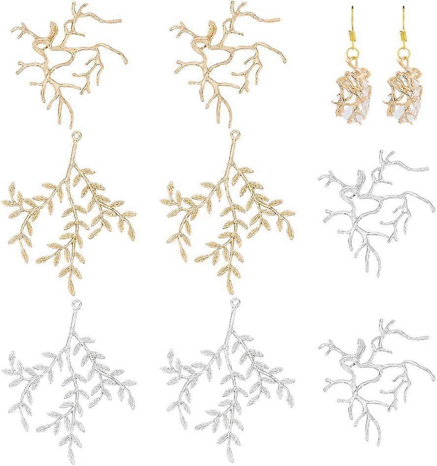 8Pcs Golden Silver Branch Shape Blanks 4 Styles Adjustable Claw Pendants Trays Brass Branch Pendant Settings Handmade Metal Claw for Pendant for DIY C