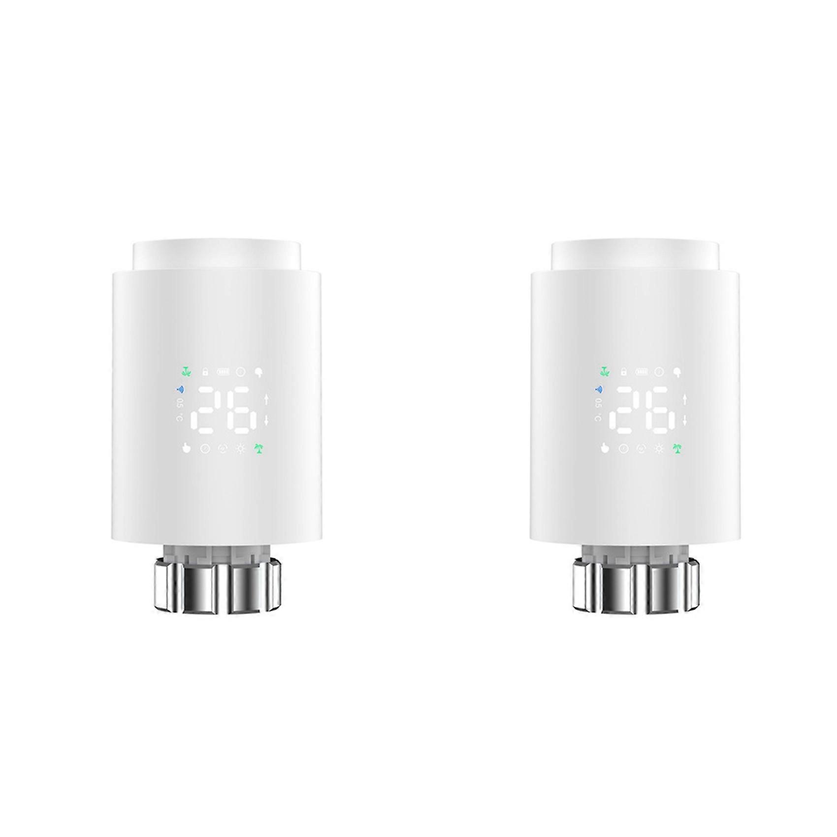 2X Tuya ZigBee Radiator Actuator TRV Programmable Thermostatic Radiator Valve App Remote Temperature Controller White