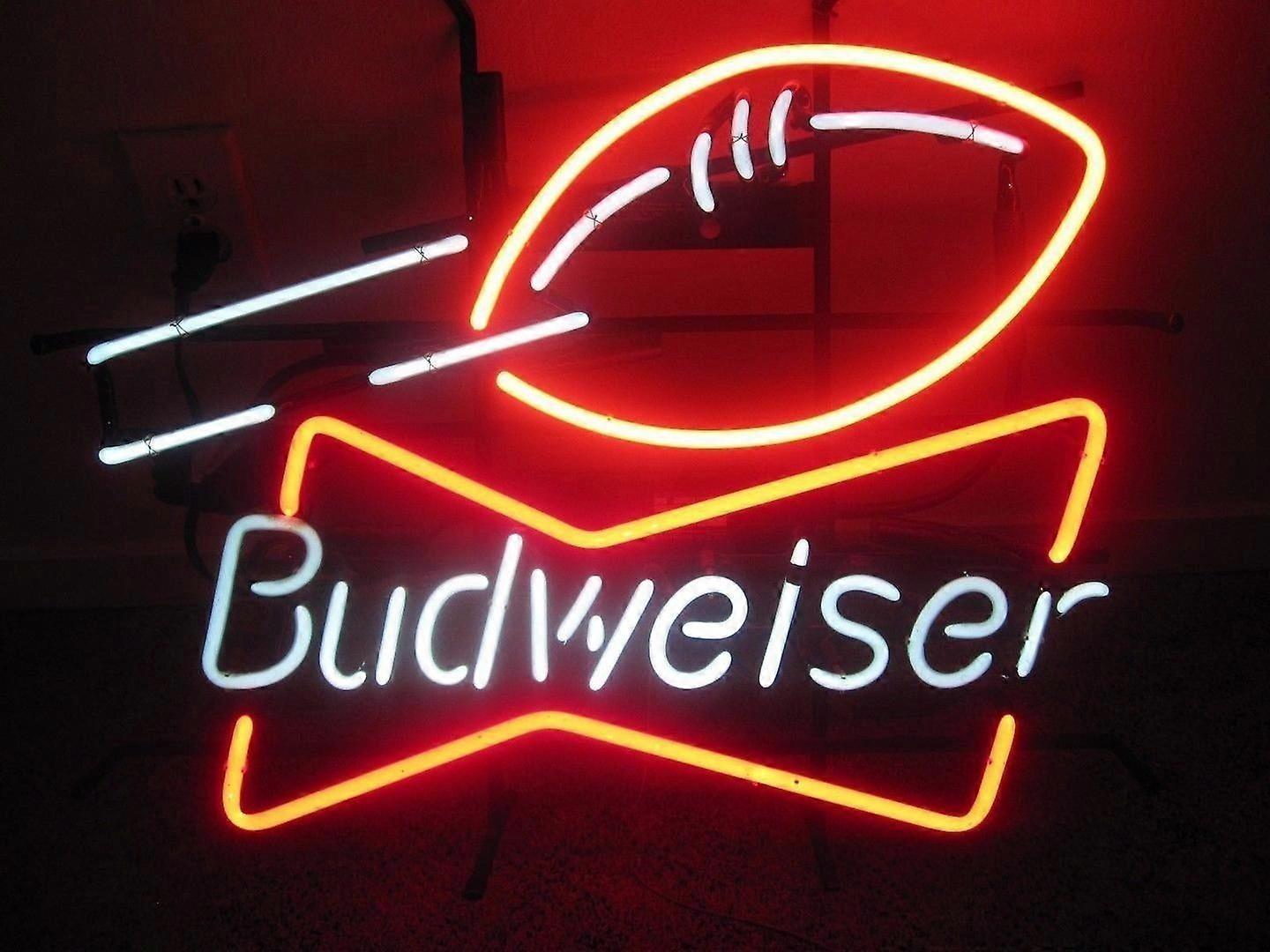 Classic Beer & American Football Real Glass Neon Sign - Handmade 17"x14" Neon Light for Man Cave & Sports Bar Wall Decor