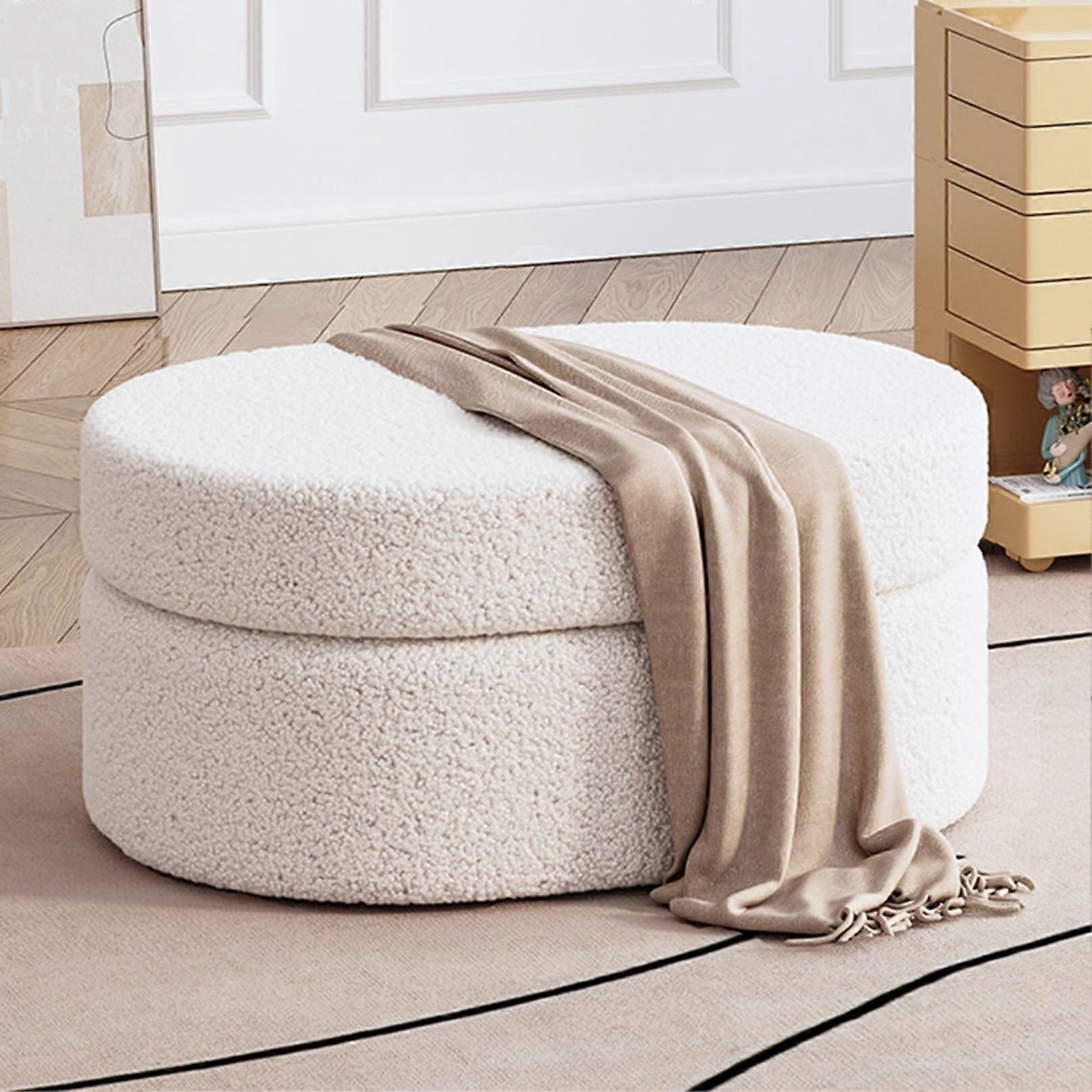 Storage Ottoman Bench with Solid Wood Frame, Tufted Cushion and Spacious Hidden Storage, 70x45x40cm
