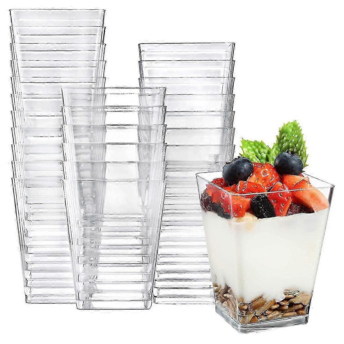 Reusable Mini Dessert Cups for Pudding, 50 Pcs Clear Square Serving Bowls