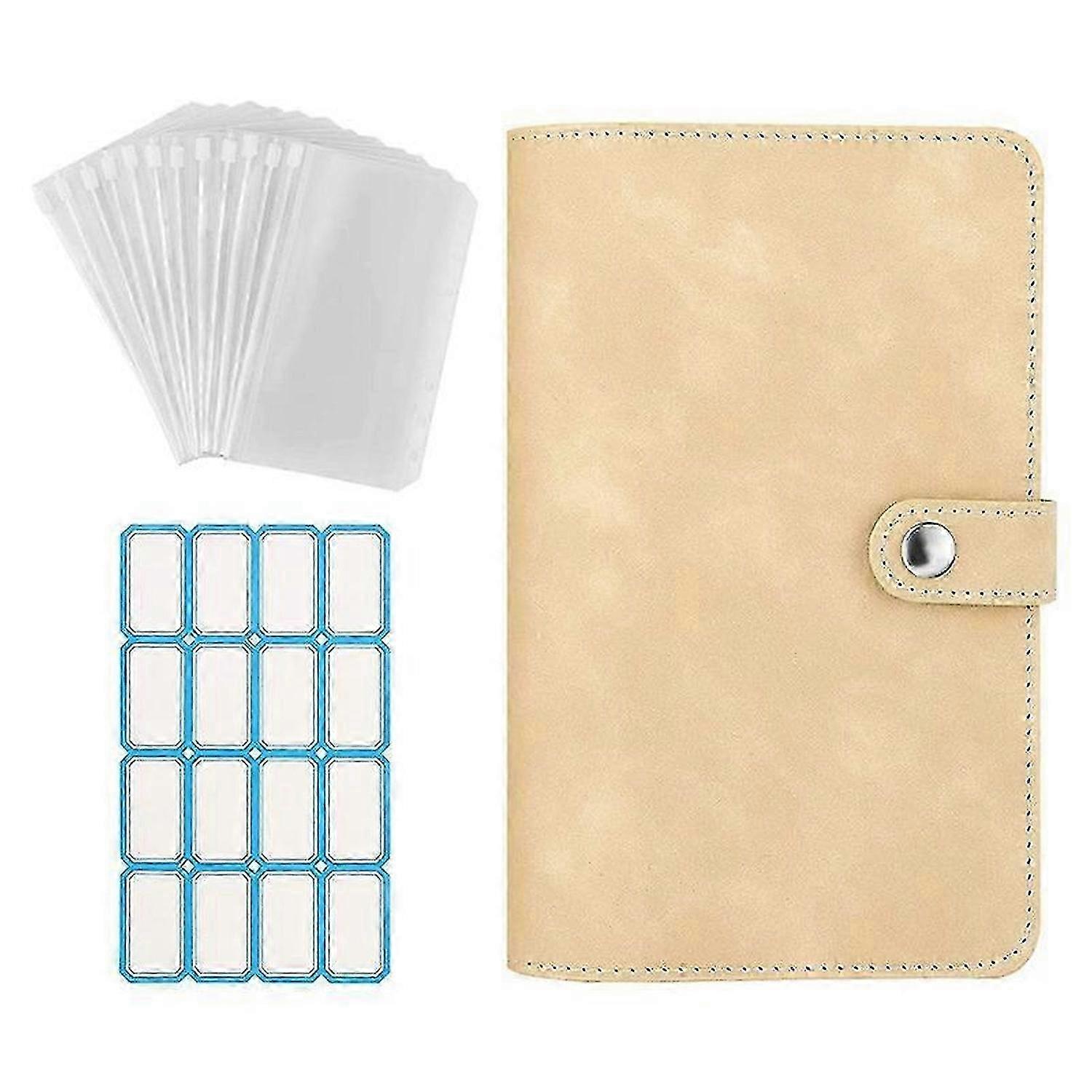 PU leather loose-leaf notebook folder with labels and stickers - (khaki)