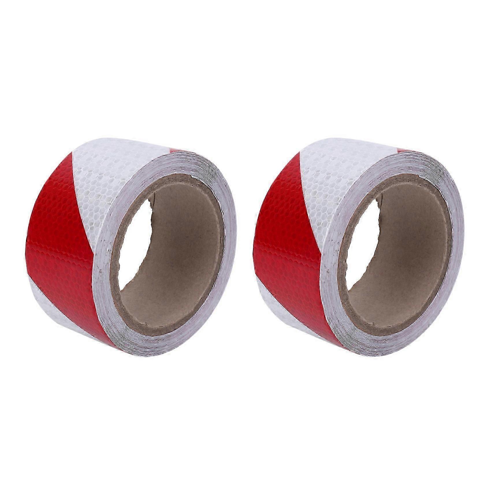 2PCS 10M Reflective Safety Warning Tape Red White-JJ