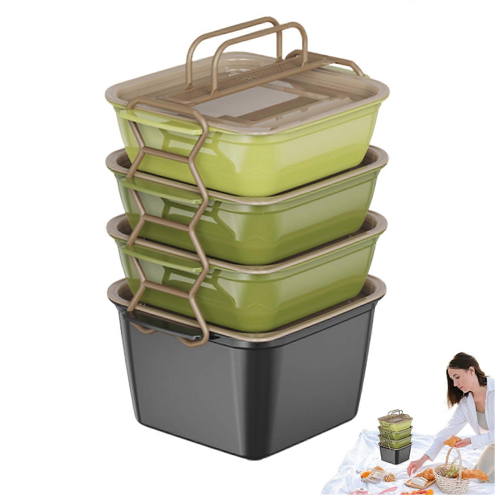 Portable Snack Box with Handle, Stackable Food Storage Container for Picnic, SpillProof Seal
