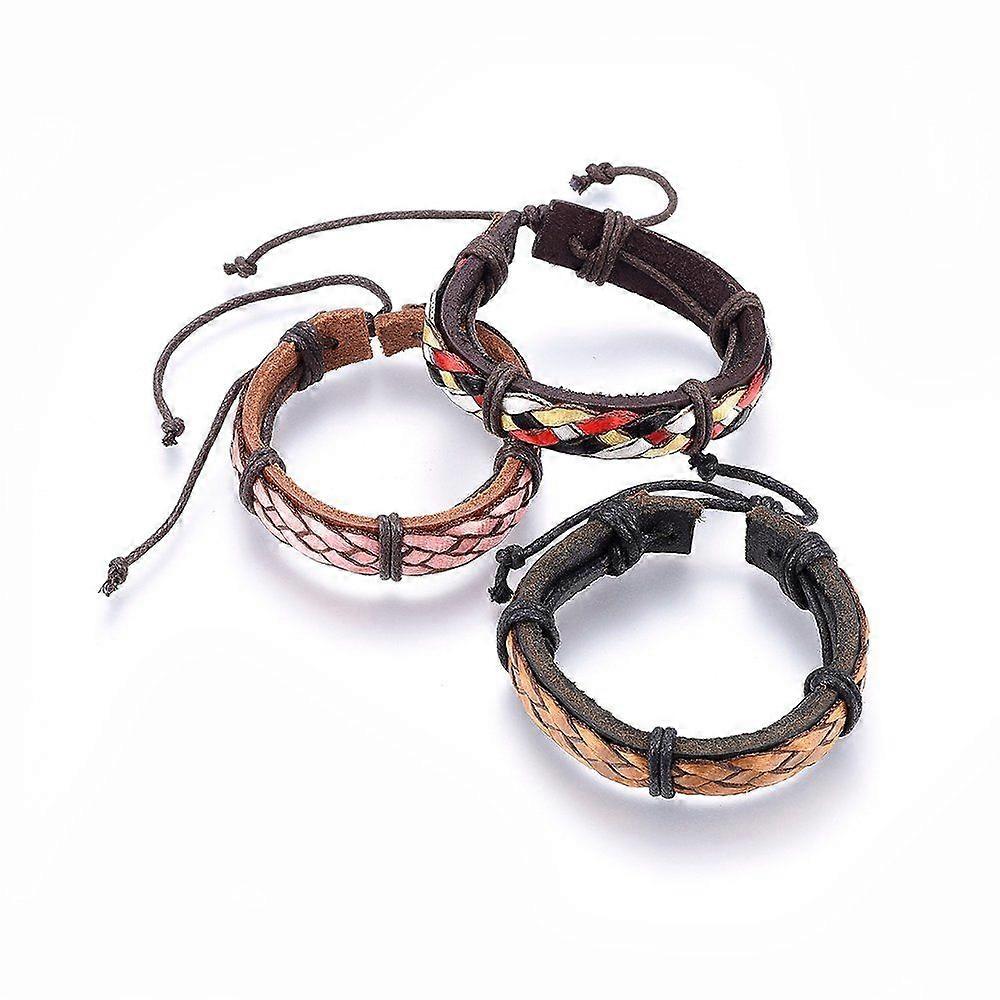 Leather Cord Bracelets with Waxed Cord Mixed color 2-1/8 inch(5.5cm)~3 inch(7.5cm)