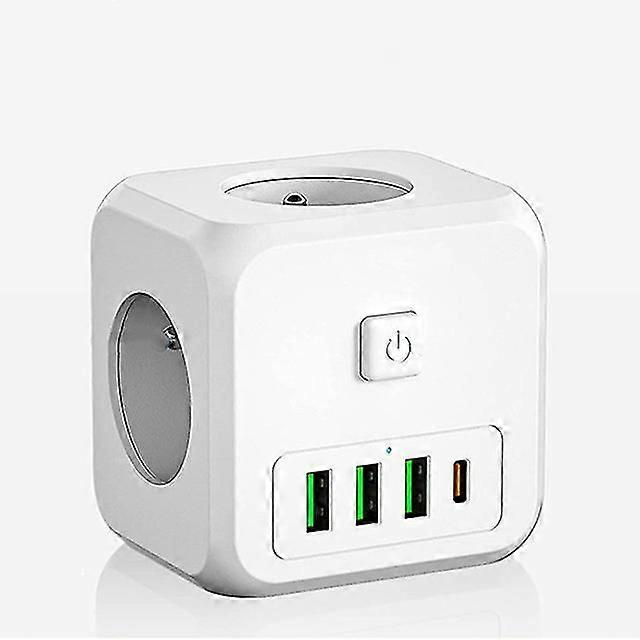 Eu Plug Power Strip With 3 Ac Outlets +3 Usb Charging Ports+ 1 Type C 5v 2.4a Adapter 7-in-1 Plug Socket On/off Switch