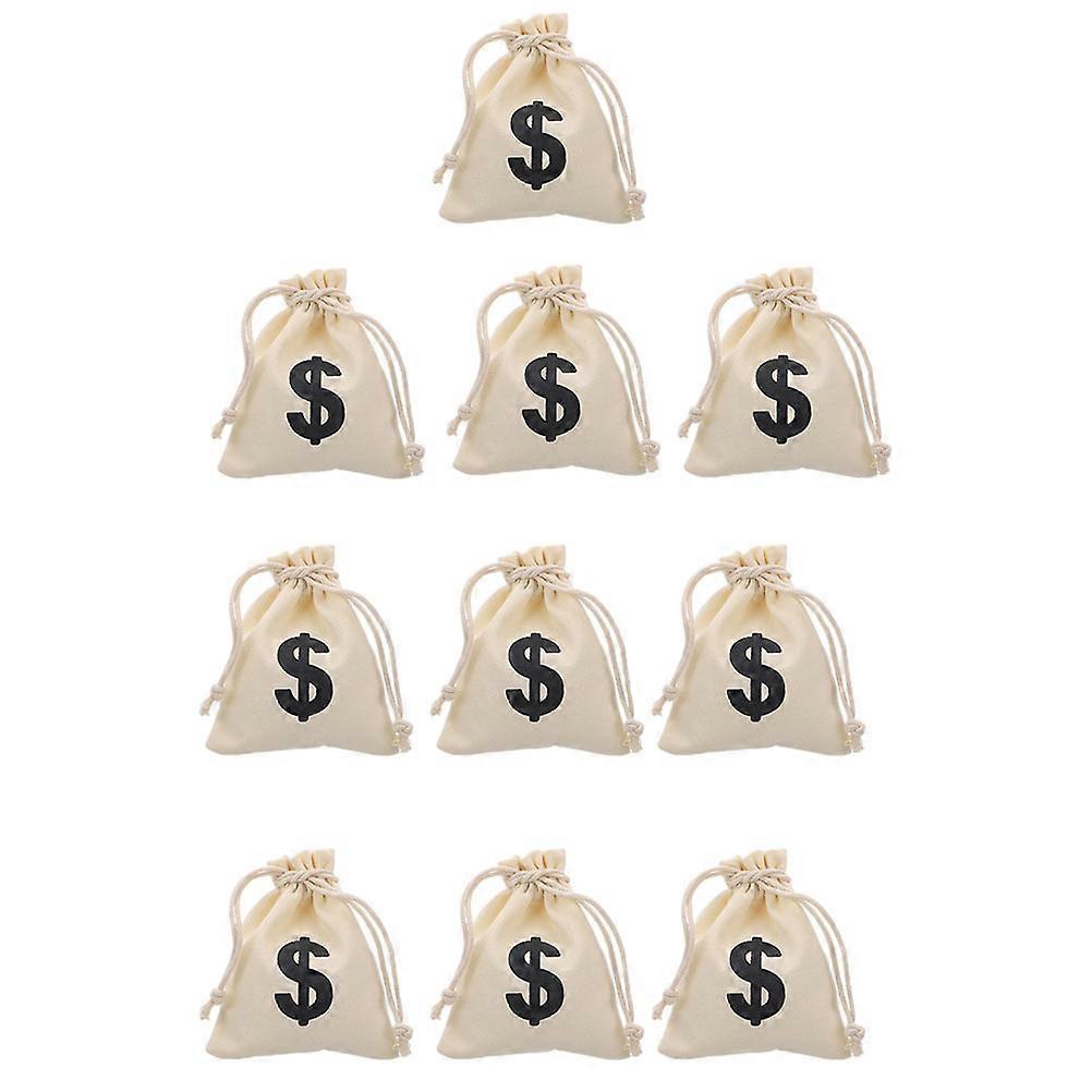 Drawstring Gift Bag for Party Use 10Pcs Beige Canvas Pattern