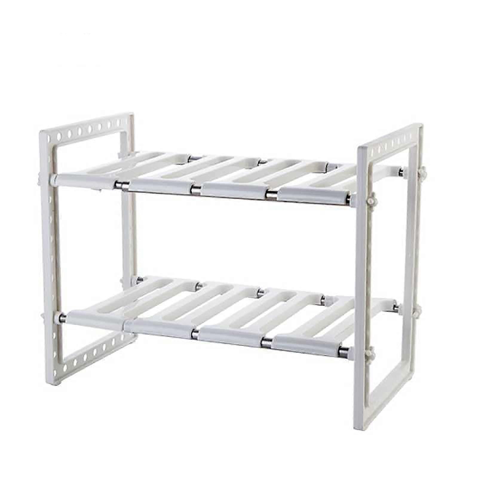 Under Sink Storage Rack Adjustable Width TwoTier Expandable Kitchen and Bathroom Shelf Grey