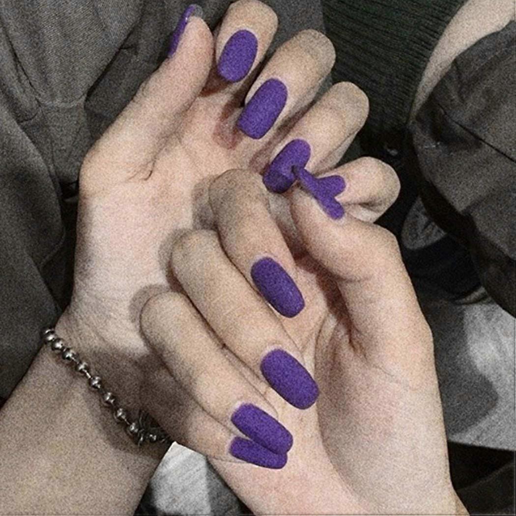 Long Square Purple Matte Press On Nails Set, Reusable Fake Nails with Multiple Sizes, 24Pcs