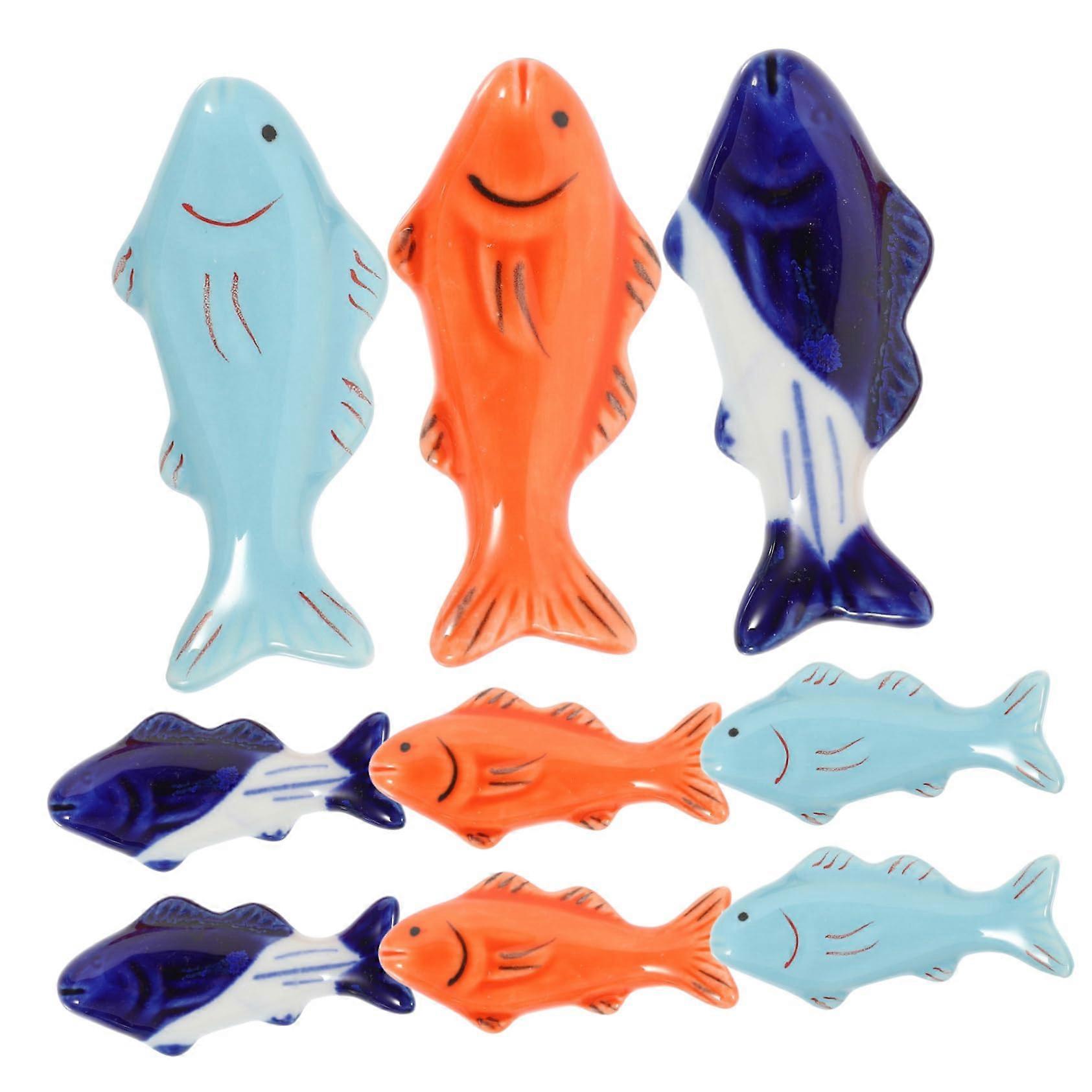 9pcs Japanese Style Ceramic Chopstick Rest Set Fish Shaped Holder for Dining Table Utensils