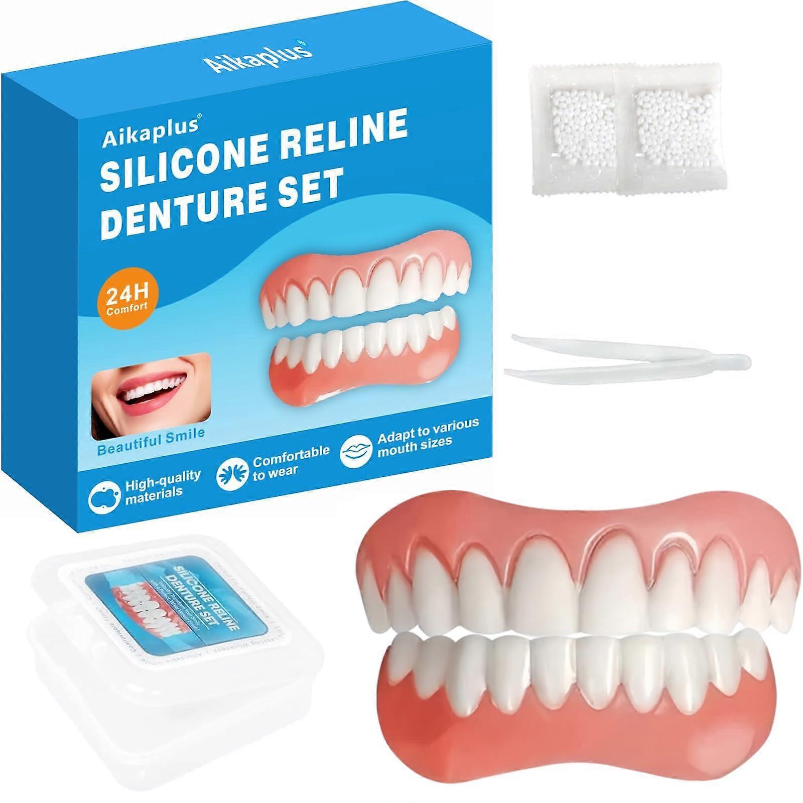 Moldable Silicone False Teeth Upper and Lower Set for Adults