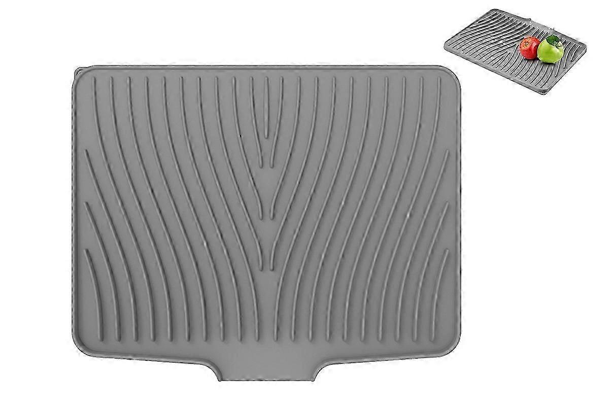 Silicone Dish Drying Mat for Kitchen Counter with Built-in Drain