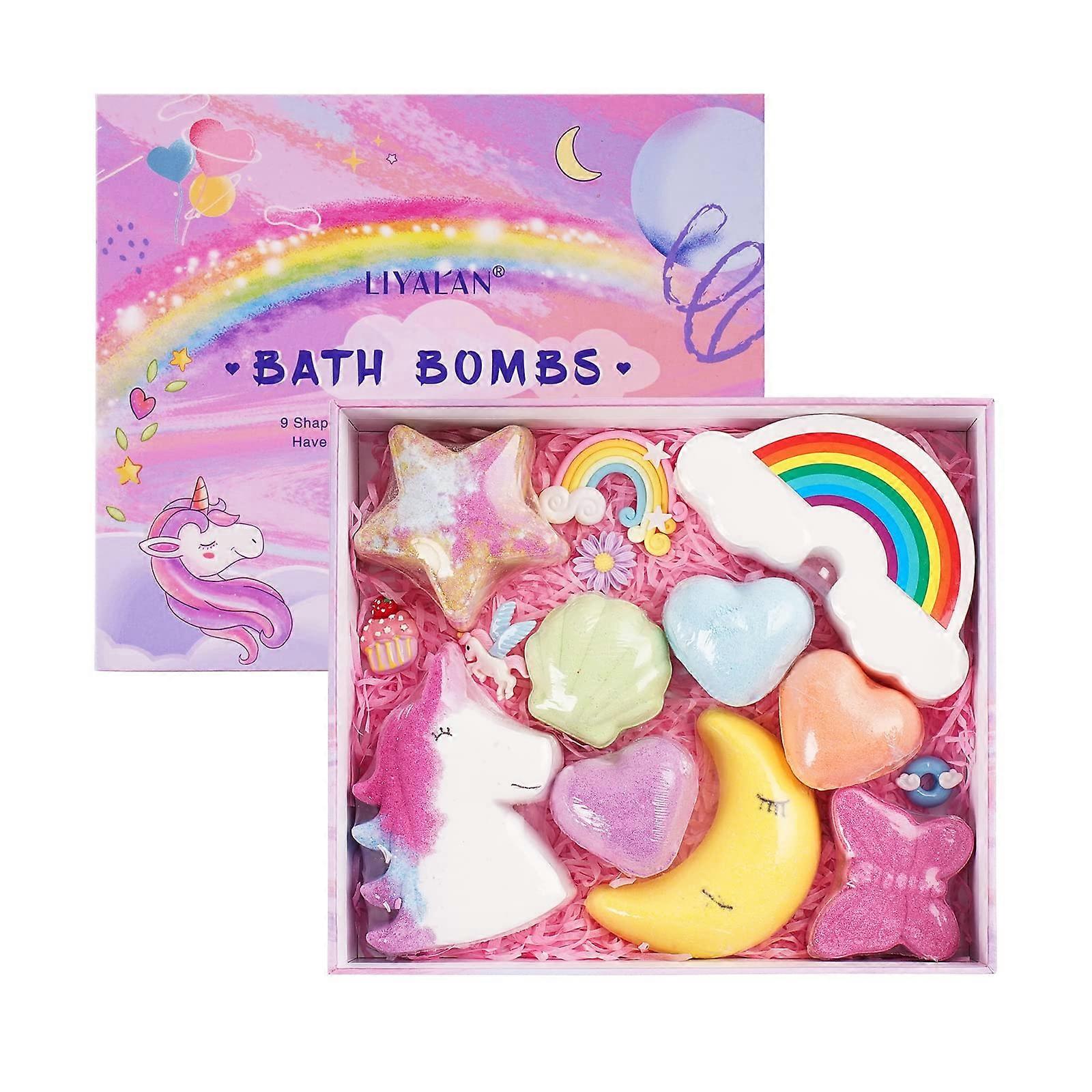 Vegan Bath Bombs Set with Colorful Fizz Effect and Rich Bubbles, Rainbow Cloud, 9 Pack